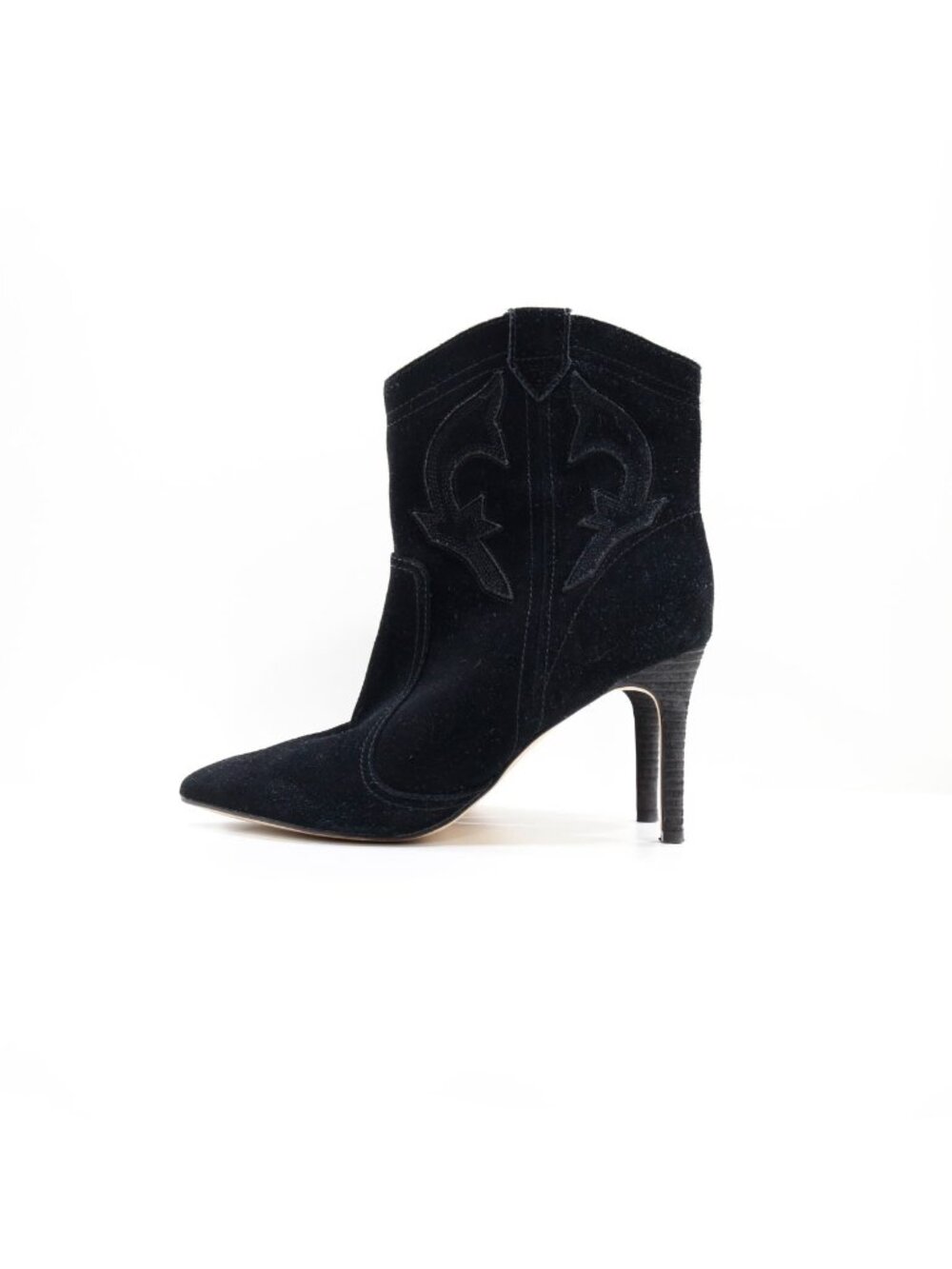 Nine West Flows Black Suede Leather 3.5" Stiletto Heel Ankle Boots - 7.5